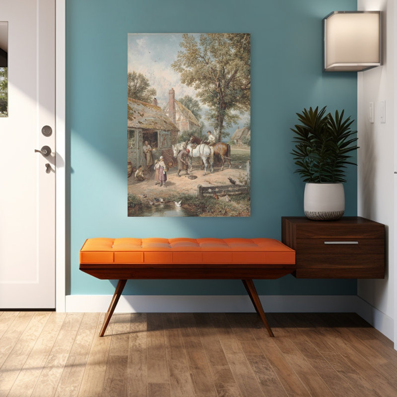 Village Farrier Scene Classic Peaceful Rustic Duck Horse Nature Landscape Wall Art Print 1 Piece Wrapped Canvas Wall Art
