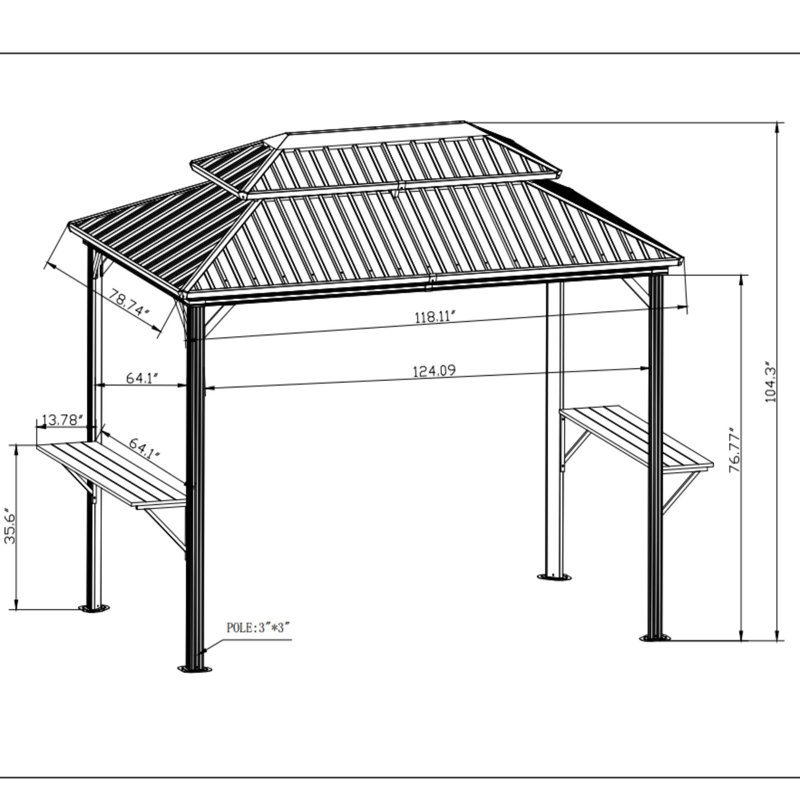 Pavillon de jardin permanent 6 pi x 10 pi avec toit double en acier galvanisé pour terrasse