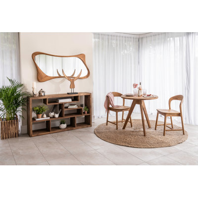 Teak Round Wood Top Dining Table with Wood Base