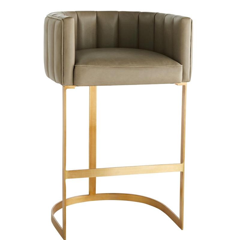 Morel Leather Antique Brass Modern Bar Stool 21"x38"