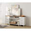 Buffet avec 2 tiroirs et 2 tablettes ouvertes, style grain de bois rétro, armoire avec station de charge, blanc, 70 pouces