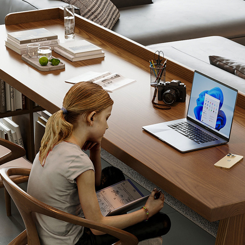 86.61"Light walnut Rectangular Solid Wood desks, 29.53" H x 86.61" W x 23.62" D