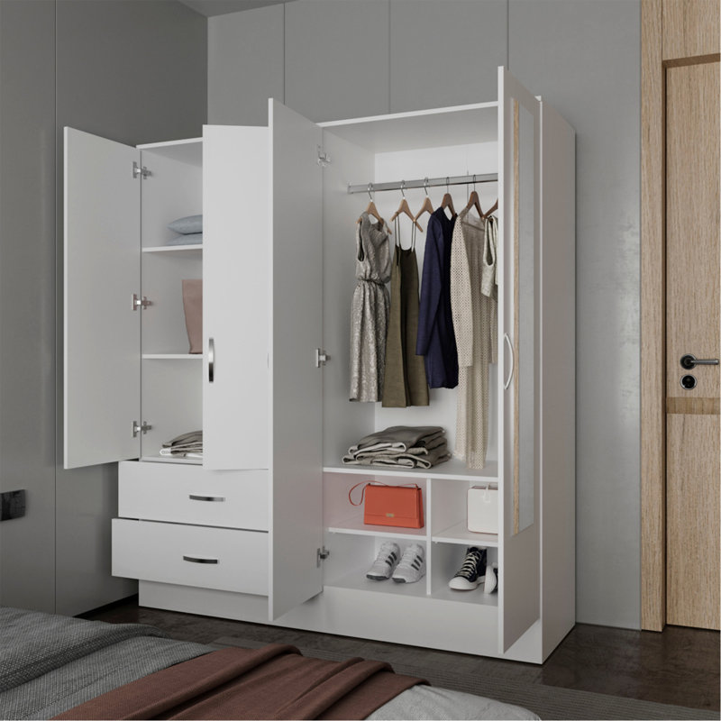 Rangement pour garde-robe avec deux miroirs, blanc