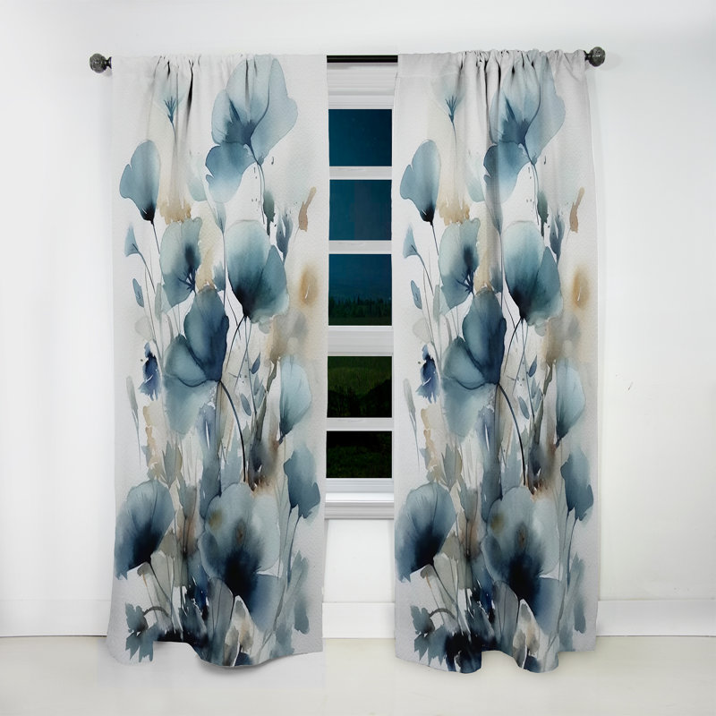 Isla - Feuillage bleu et fleurs I - Rideau traditionnel - Velours obscurcissant - 1 panneau, L 52 po x L 84 po