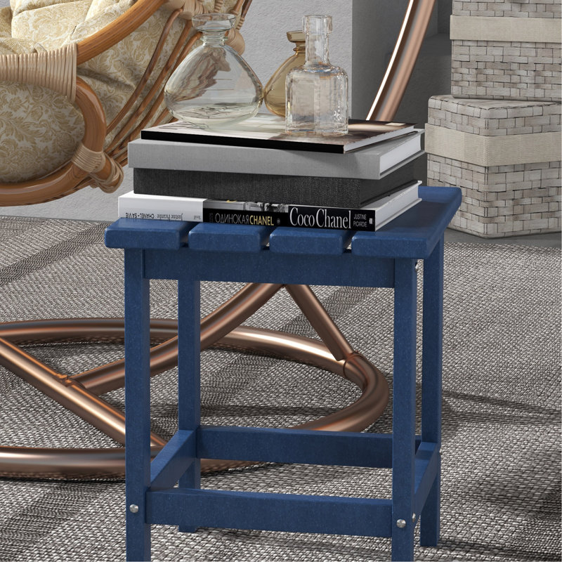 Adirondack Side Table, Square Patio End Table, Weather Resistant 15" Outdoor HDPE Table For Porch, Pool, Balcony, Blue