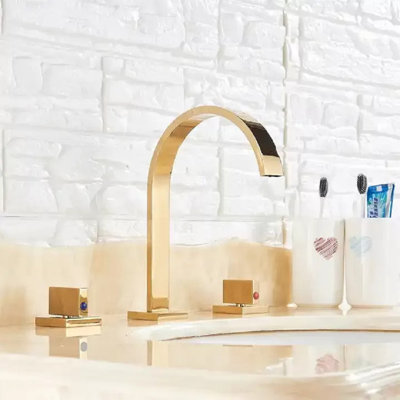 Juno Chrome Finish Commercial Gold Finish Deck Mounted Dual Handle Bathroom Sink Faucet