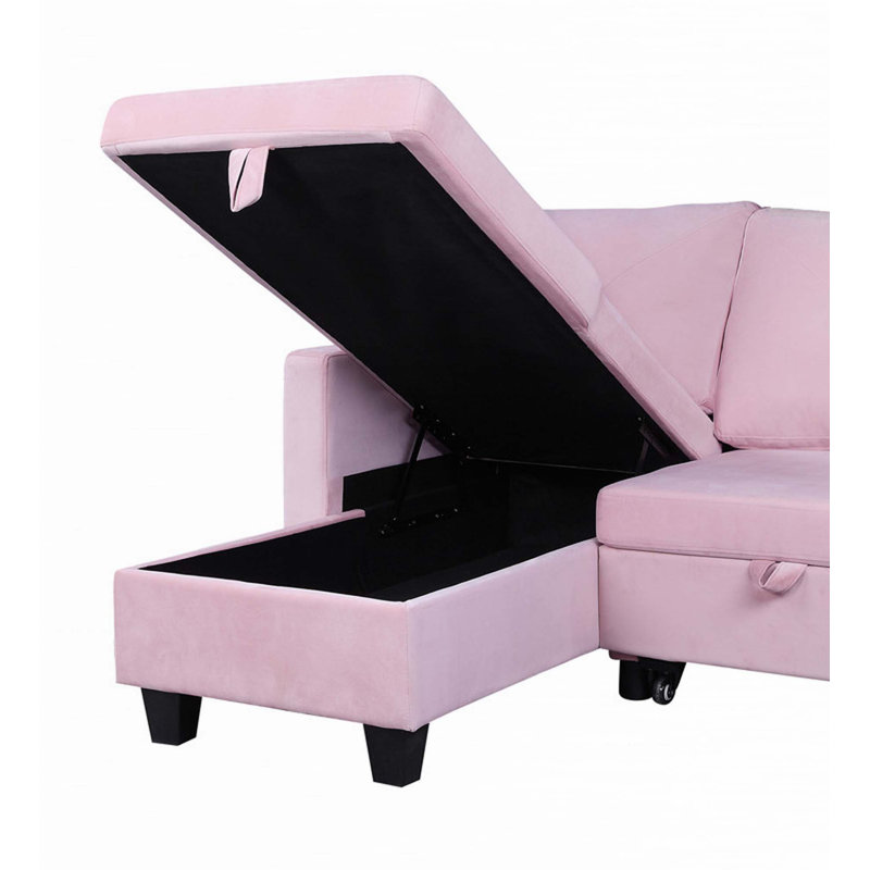 Reversible Sleeper Sofa & Chaise, Pink Velvet