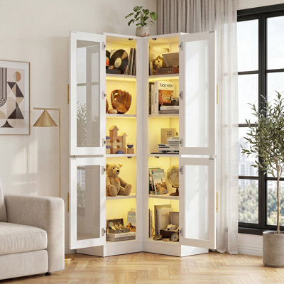 5-Tier Corner Bookcase With Glass Doors