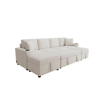 109.1" Sectional Sofa Convertible Pull-Out Sofa Bed L-Shaped Sofa U-Shaped Sofa With A Movable Storage Ottoman For Living Room