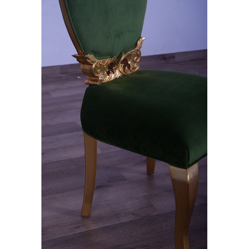 Marjarie 19'' H Velvet Upholstered Mahogany Dining Chair, Emerald Green