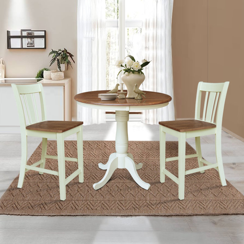 Drilon 3 - Piece Counter Height Solid Wood Dining Set, 35.1" H x 30" L x 30" W, Hickory/Shell