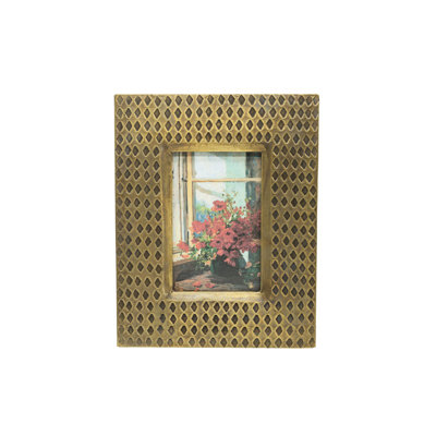  Hammered 4x6 Photo Frame Brass Metal, MDF & Wood