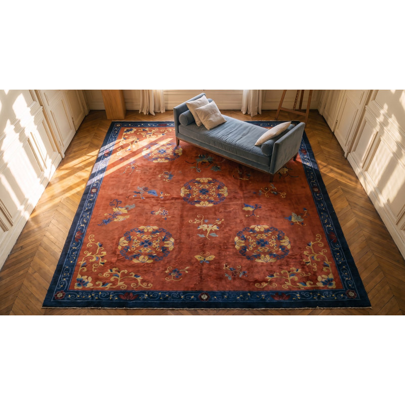 Tapis bleu marine, rouge / rouille