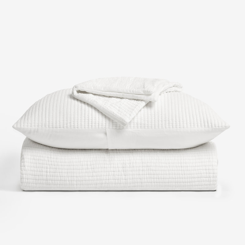 Ensemble de couvre-lit en coton côtelé matelassé, Courtepointe très grand et 2 très grandes taies, Bright White