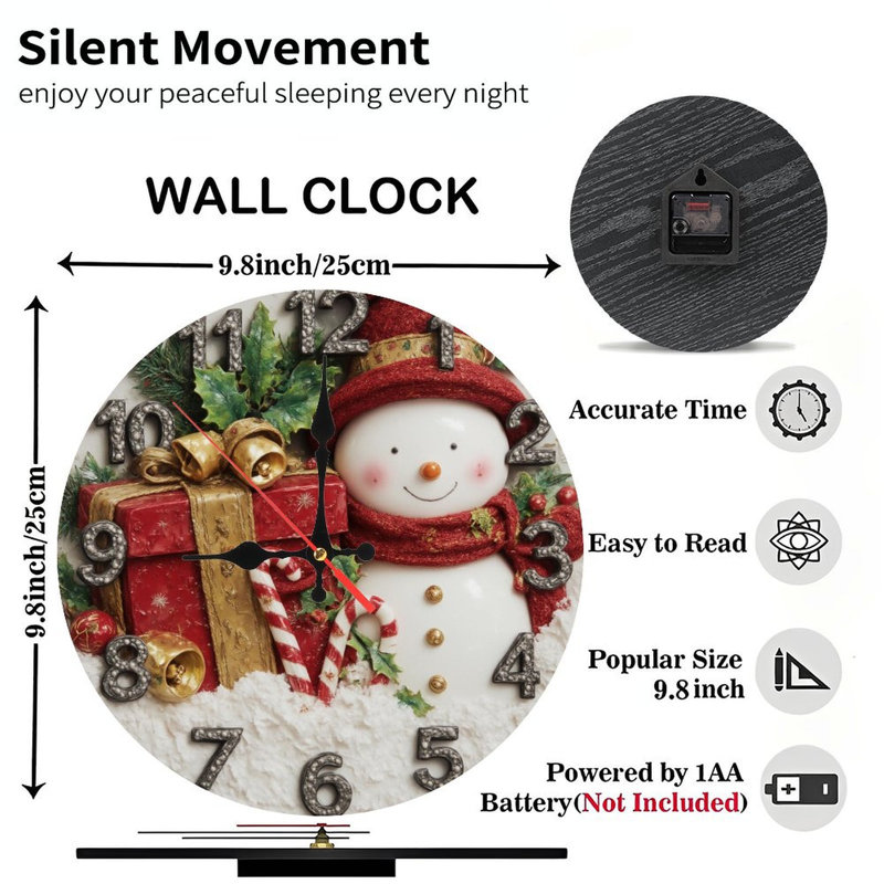 Noël-bonhomme de neige-horloge-avec-cadeaux