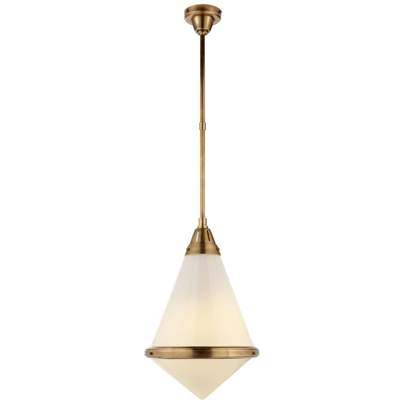 Thomas O'Brien Gale Small Pendant, Antique Nickel, White, 51" H x 15.5" W x 15.5" D