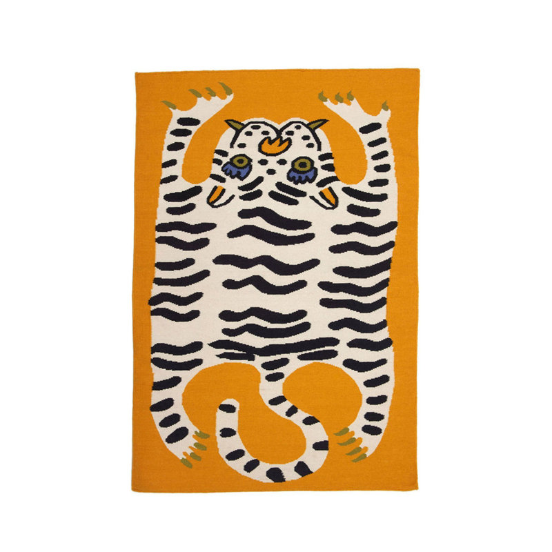 Orange Tiger Figure Woven Base Rug, Rectangle 4'11.06" x 9'10.11"