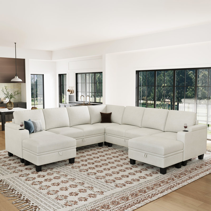 Januelle Chenille Large Multi - Seater Living Room Storage Sofa, Beige