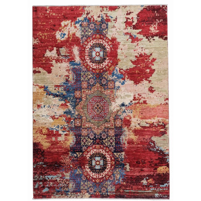 High-Quality Hand-Knotted Red And Blue Area Rug