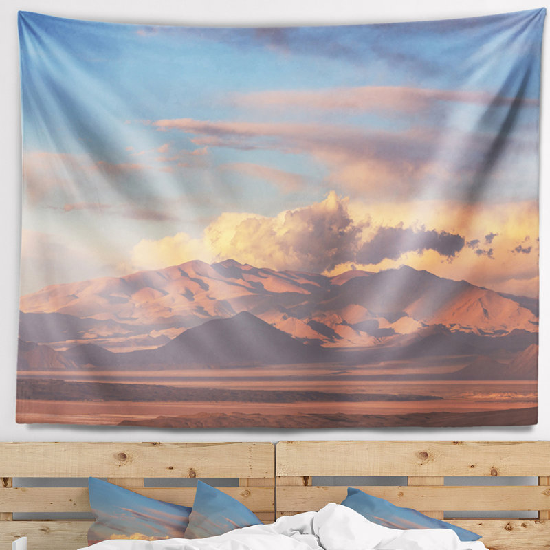 Tapisserie de paysage africain avec montagnes argentines, H 50 po x l 60 po
