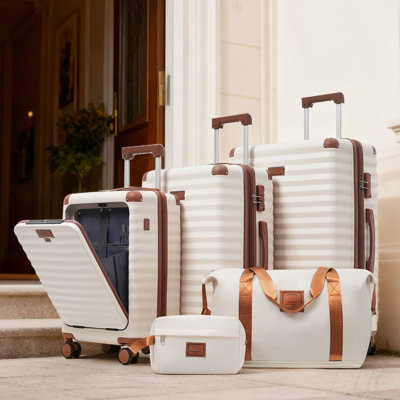 Ensemble de bagages 5 pièces avec ouverture frontale, valises rigides extensibles, roulettes, serrure TSA, port USB et accessoires de voyage