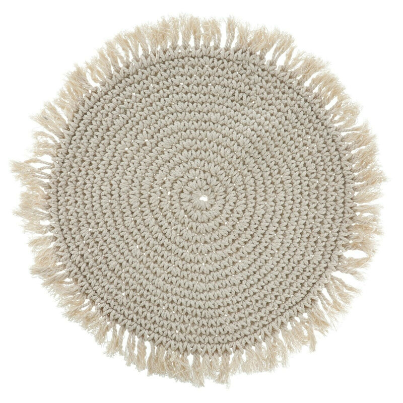 Delessite Cotton Solid Colour Round Placemat, Cream