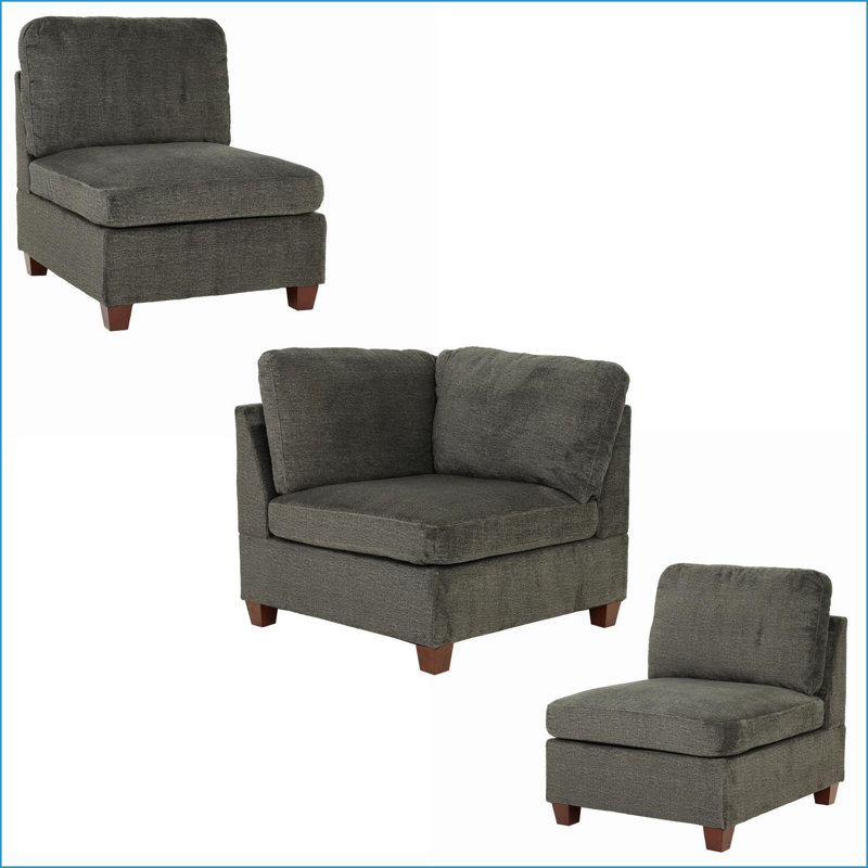 Canapé modulaire 3 pièces chenille moderne gris ardoise pour le salon | Gris ardoise | Chenille, Bois espresso, Gris chenille