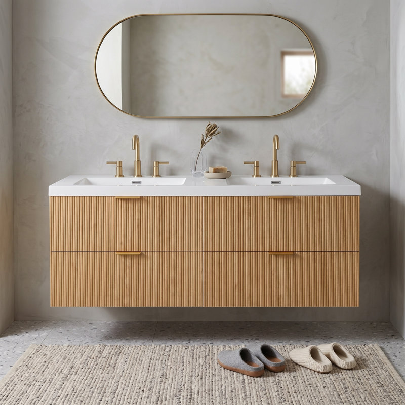 Meuble-lavabo double flottant 60 po avec évier intégré