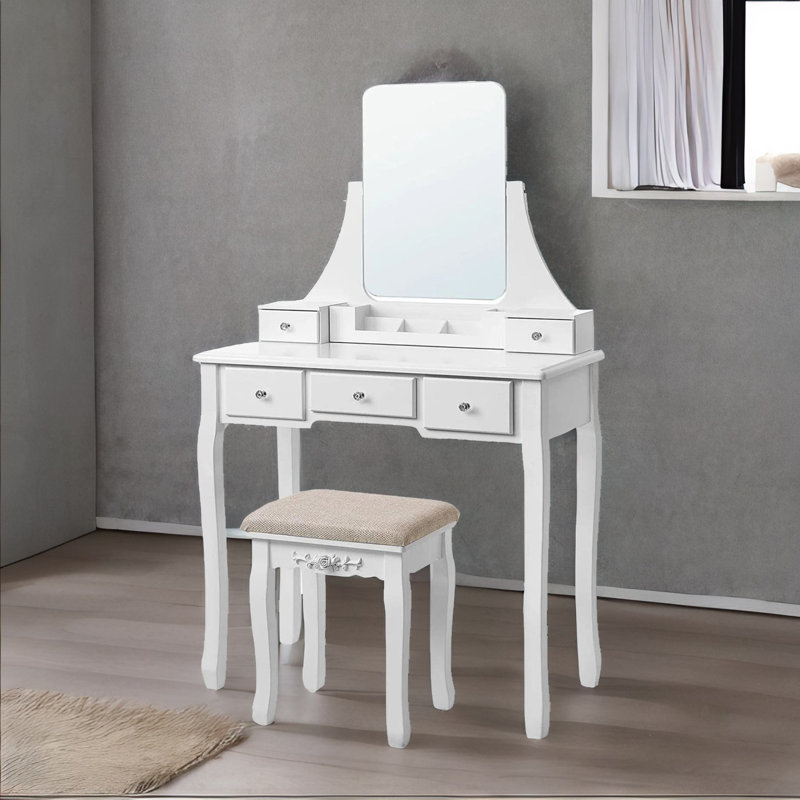 Rhodell Dressing Table with Mirror & Stool White Bedroom Dresser