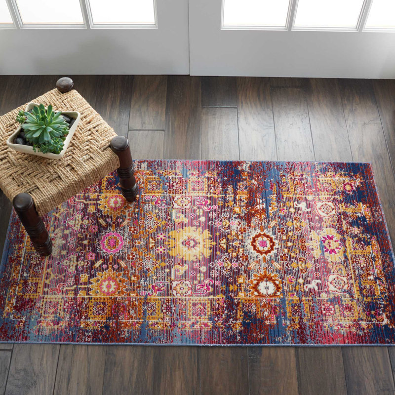 Tapis oriental en polypropylène tissé à la machine en rouge, Rectangle 2 pi x 4 pi