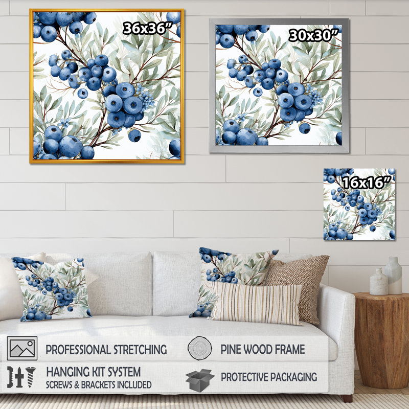 «Winter Berry Blueberry Grove I», art mural fruits, H 36 po x l 36 po x P 1,5 po