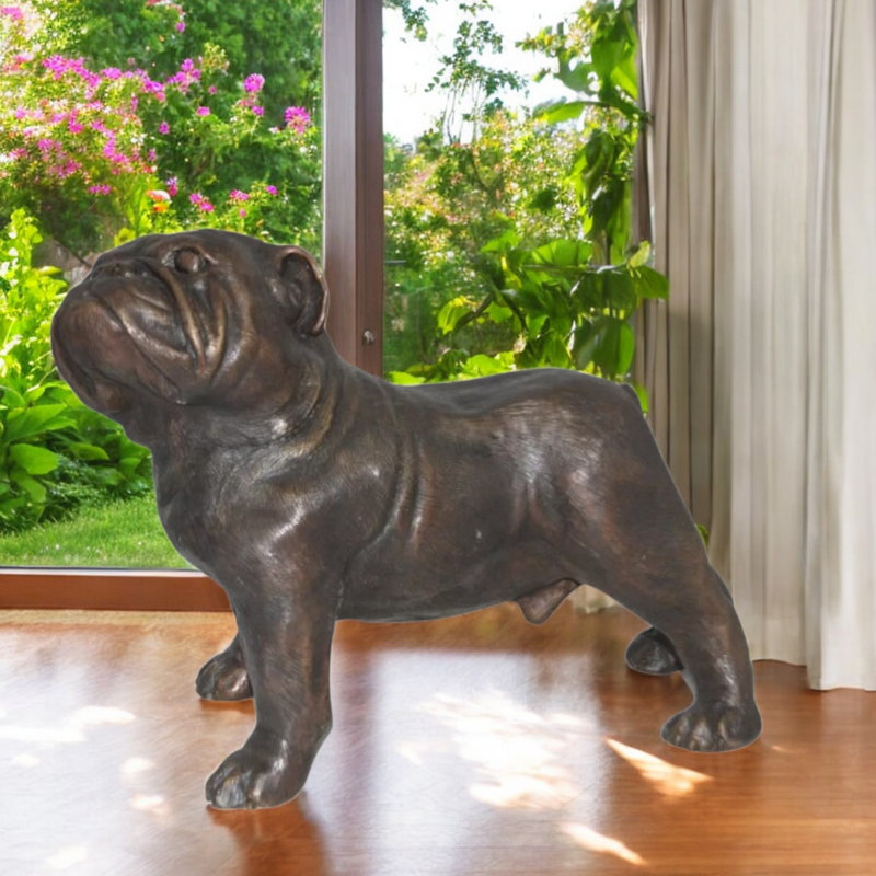 Statue de bouledogue en bronze à conception spéciale - sculpture de jardin unique fabriquée à la main Jarnagin, L 20 po x l 9 po x H 15 po
