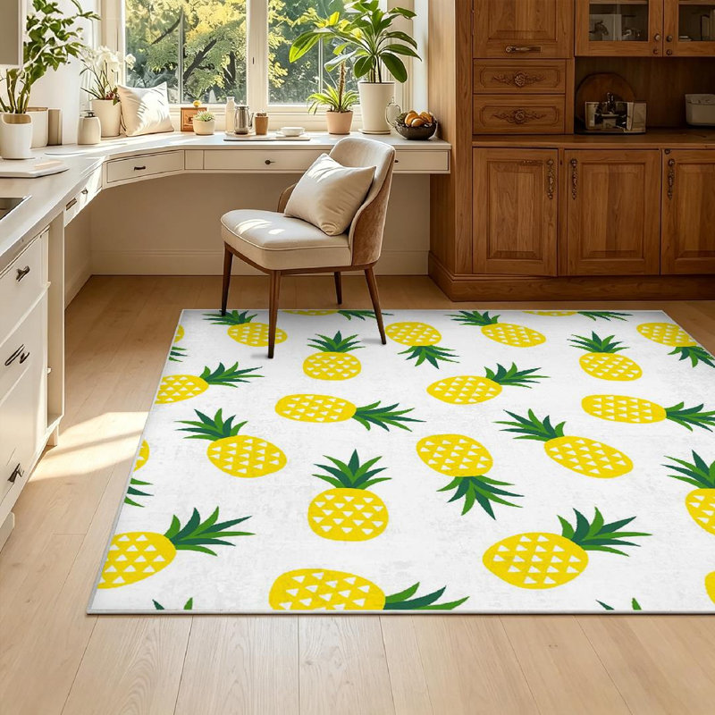 Tapis d'intérieur vert lavable à la machine, motif ananas et triangles, Rectangle 55 po x 79 po