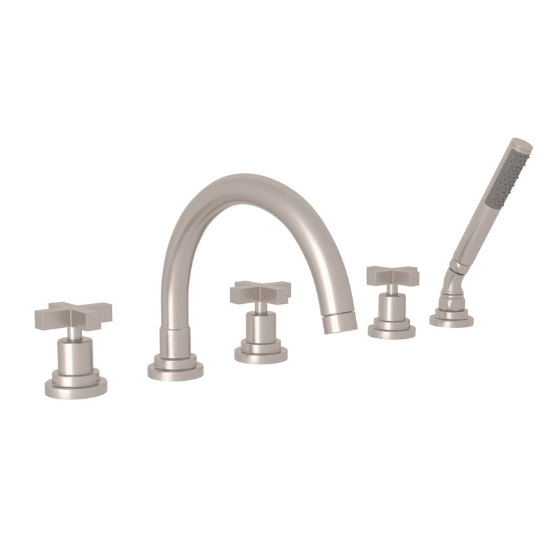Lombardia® 5-Hole Deck Mount Roman Tub Faucet, Satin Nickel, Lever Handle