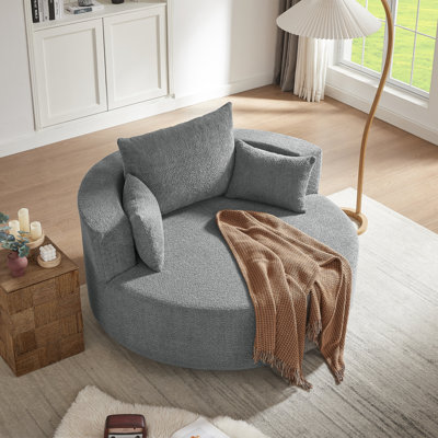 360° Swivel Chair Accent Barrel Chair Swivel Round Sofa Chair With 3 Removable Pillows For Living Room, Bedroom, Office And Hotel, Grey