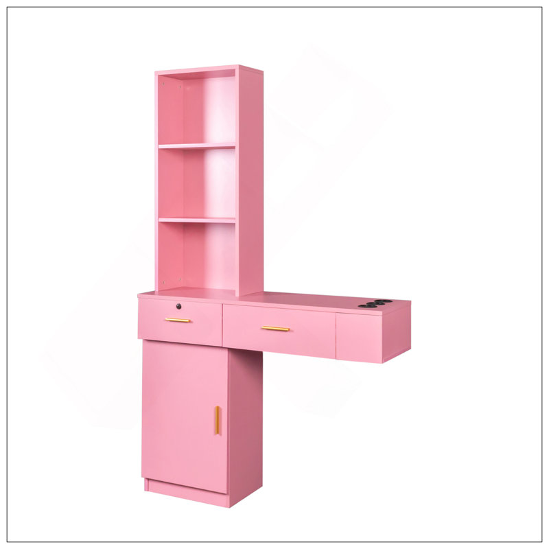 Bureau à cheveux rose moderne et simple, espace de rangement multicouche, Rose