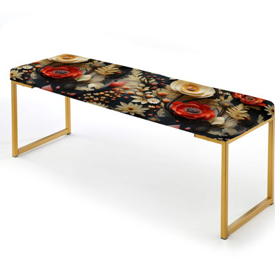 Cottage Floral Autumn Collage I - Floral Upholstered Gold Bench
