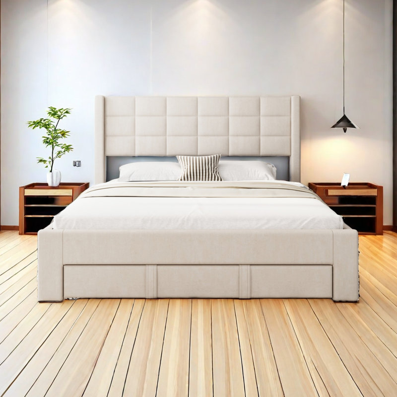 Lit plateforme avec rangement Beisel, Beige