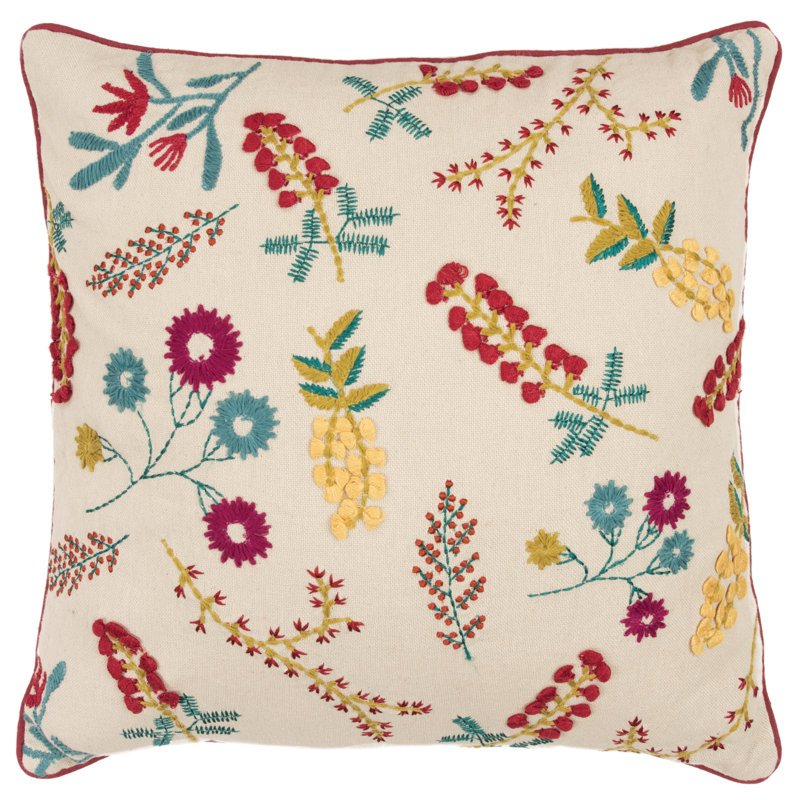 Square Cotton Pillow Cover and Insert, Natural/Red