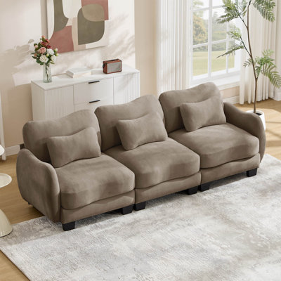 101" Chenille Upholstered Curve Design Sofa with 2 Throw Pillows