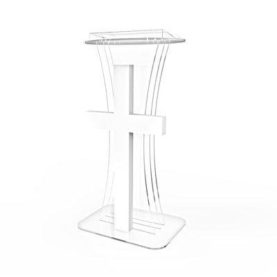 Clear Acrylic Lucite Podium Pulpit Lectern w/ white Plexiglass Church cross LED Light