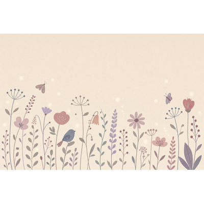 Wildflowers Wallpaper Pastel Removable Butterflies Wall Decor