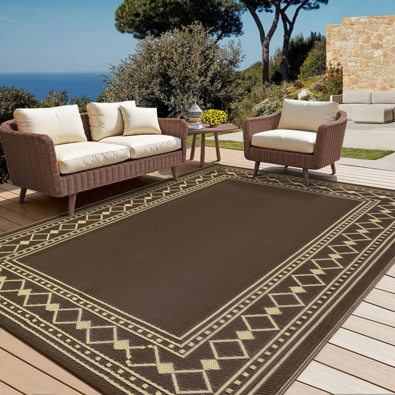 Geometric Machine Printed Area Rug, Brown, Rectangle 152 x 244 cm