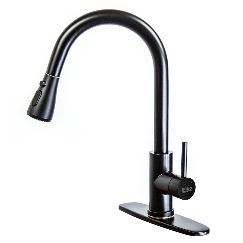 Robinet de cuisine à poignée simple avec poignée et plaque de pont, Noir mat