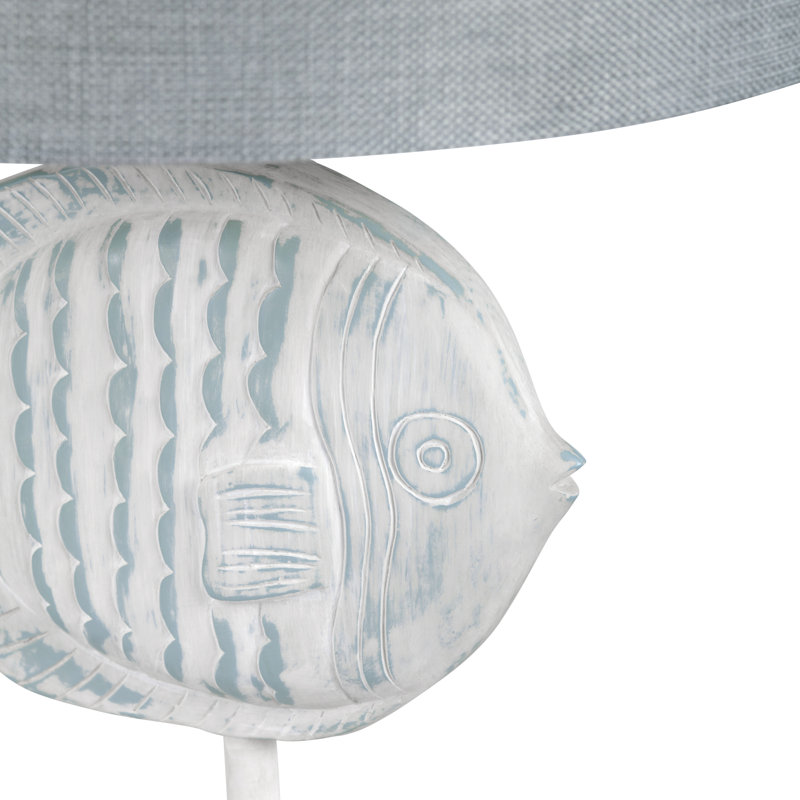 Light Blue And White Resin Fish Table Lamp With Shade