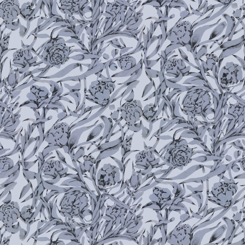 Wandervine - Papier peint botanique gris glacial