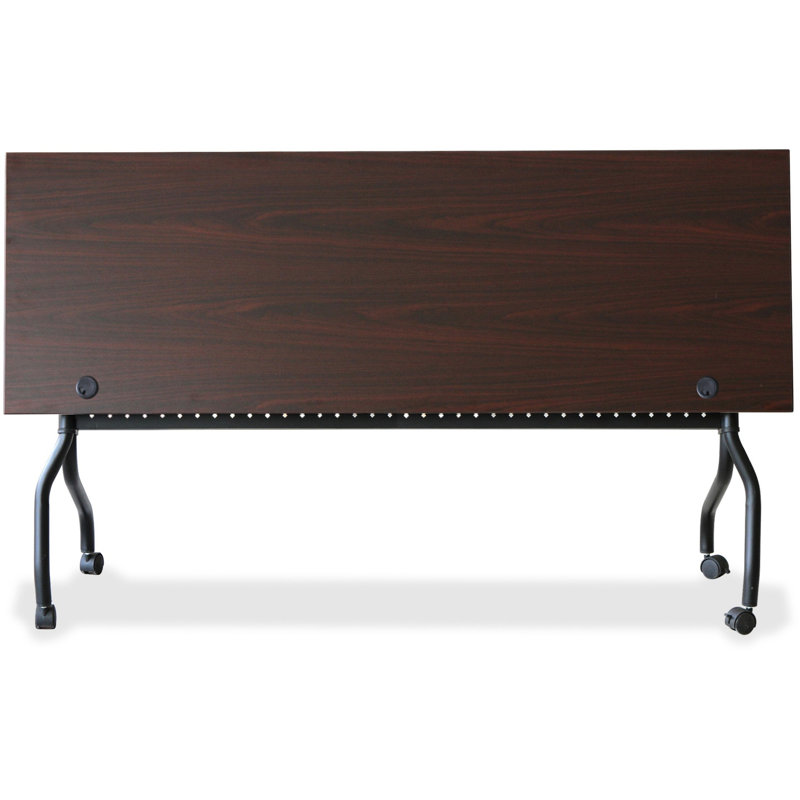 Rectangle Flip Top 23.63'' L Training Table with Casters and Modesty Panel and Cable Management, Black, Mahogany