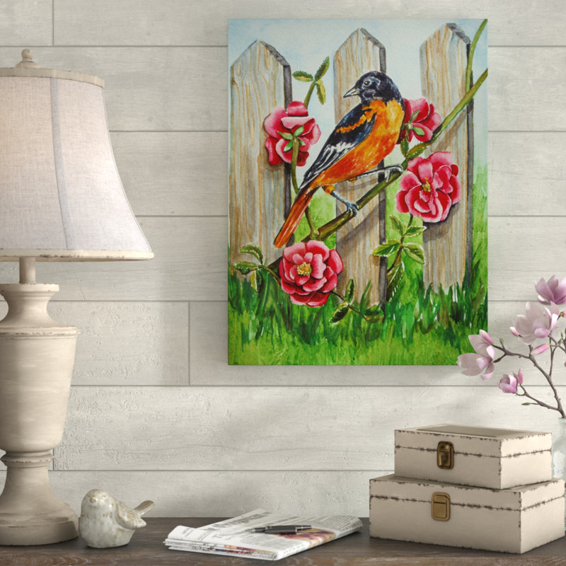 «Oriole Bird», reproduction de peinture acrylique sur toile tendue, H 24 po x l 18 po x P 2 po