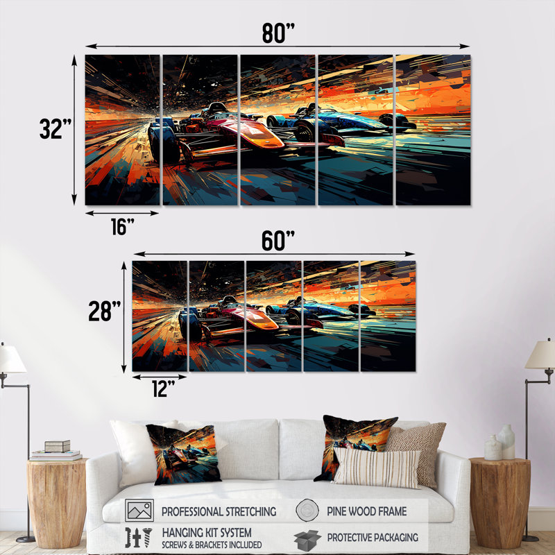 «Blue Traces», art mural bleu et jaune, H 32 po x l 80 po