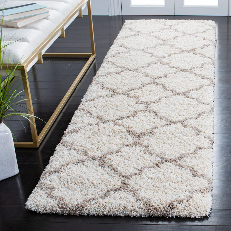 Tapis à motif géométrique Bonaire, Tapis de couloir 2 pi 3 po x 8 pi, Ivoire / gris clair